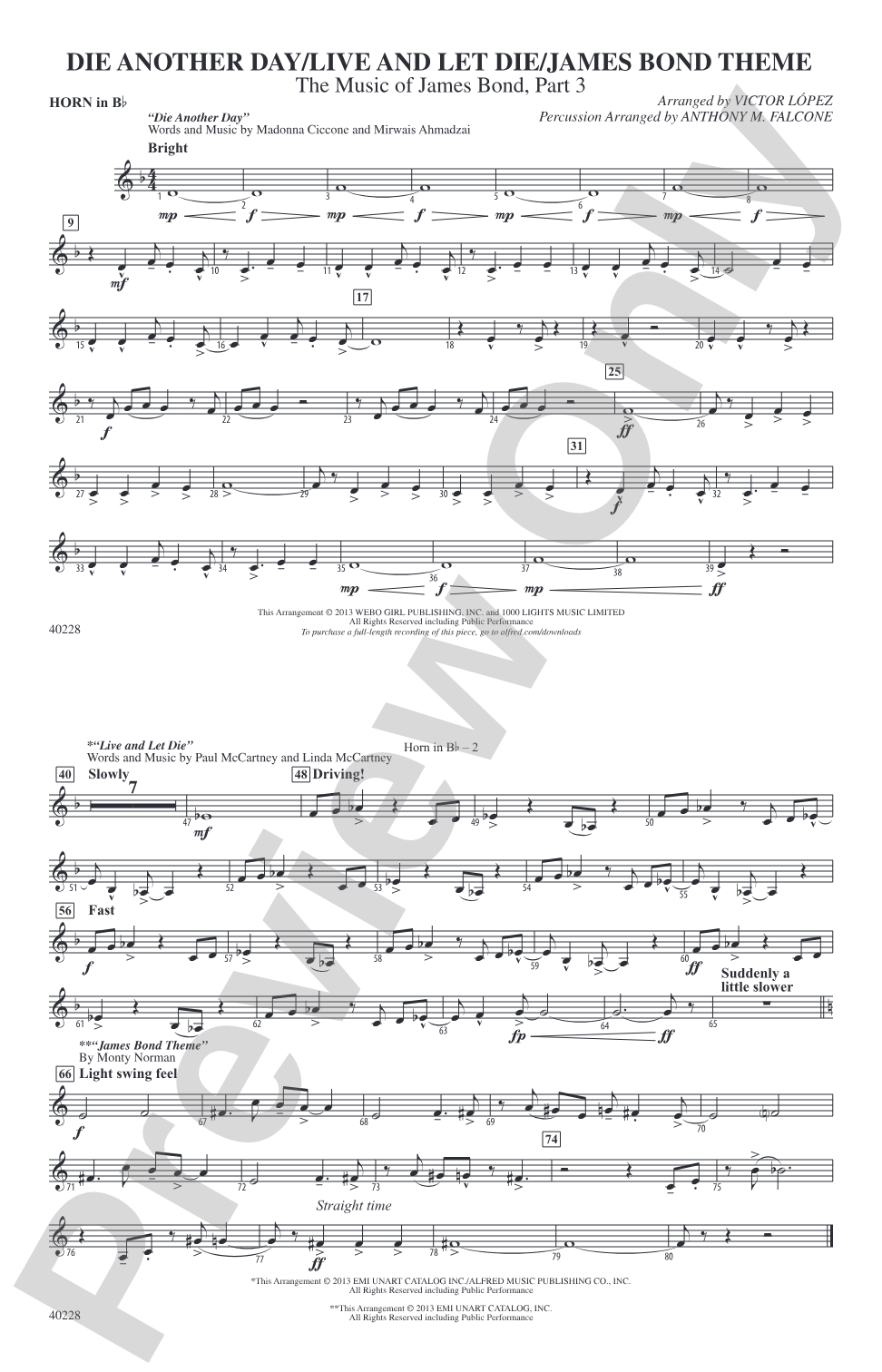 Die Another Day / Live and Let Die / James Bond Theme: Horn in B flat