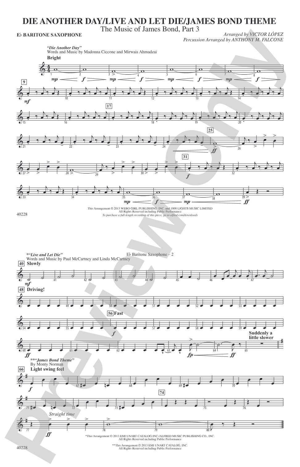 Die Another Day / Live and Let Die / James Bond Theme: E-flat Baritone Saxophone