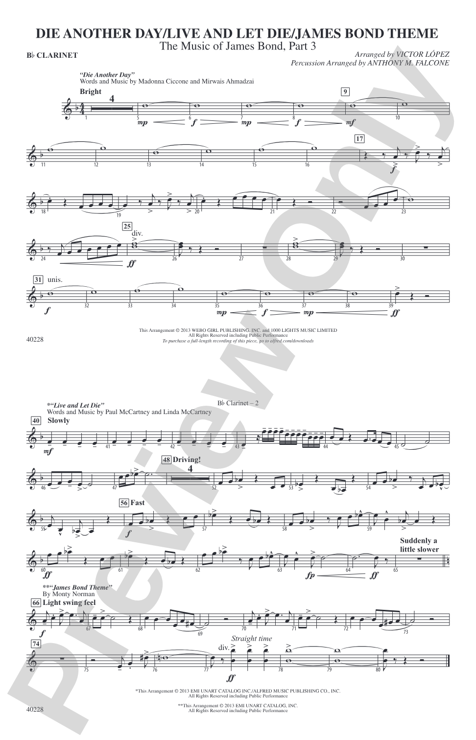 Die Another Day / Live and Let Die / James Bond Theme: 1st B-flat Clarinet