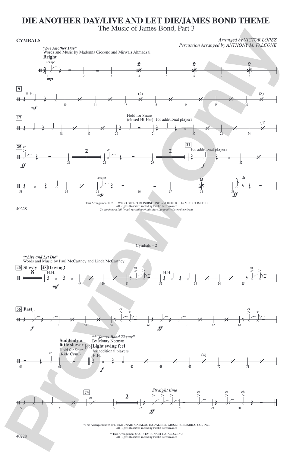 Die Another Day / Live and Let Die / James Bond Theme: Cymbals