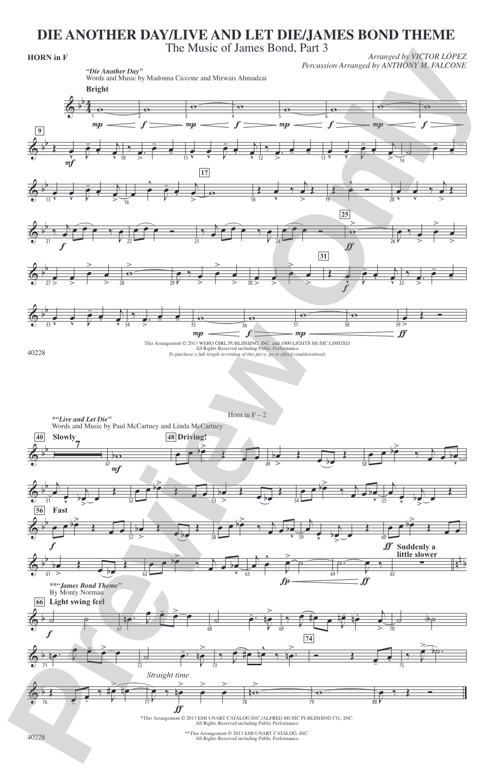 Die Another Day / Live and Let Die / James Bond Theme: 1st F Horn
