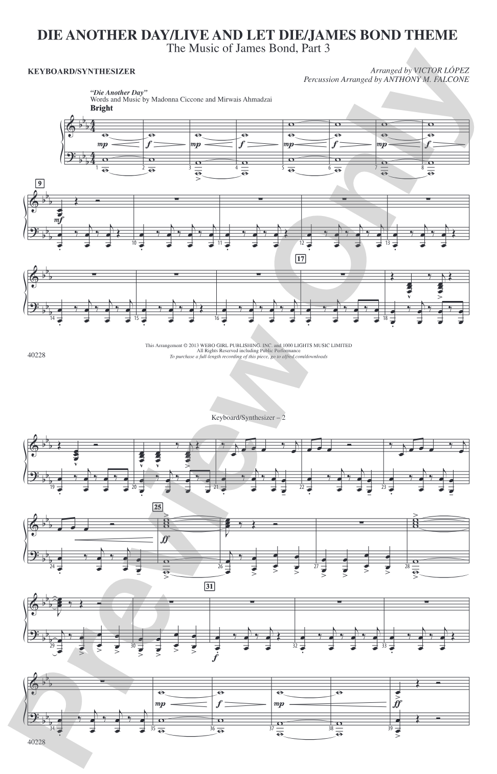 Die Another Day / Live and Let Die / James Bond Theme: Keyboard/Synthesizer