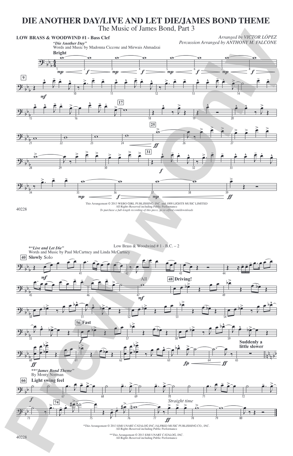 Die Another Day / Live and Let Die / James Bond Theme: Low Brass & Woodwinds #1 - Bass Clef