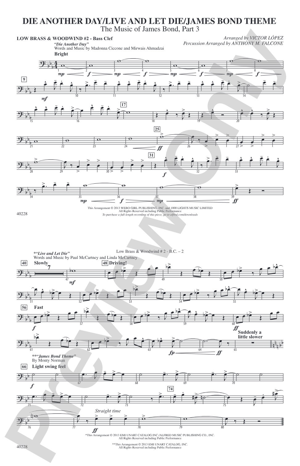 Die Another Day / Live and Let Die / James Bond Theme: Low Brass & Woodwinds #2 - Bass Clef
