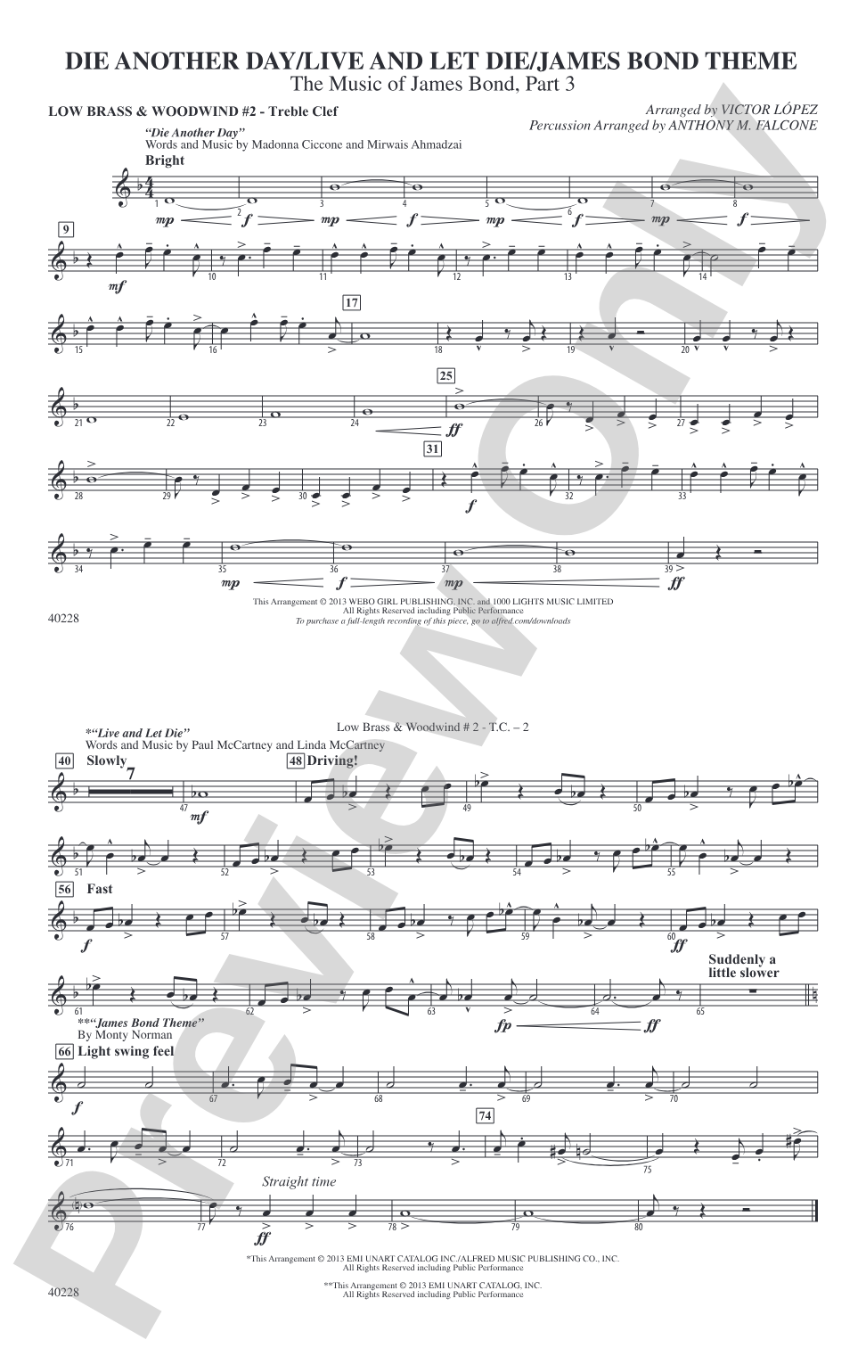 Die Another Day / Live and Let Die / James Bond Theme: Low Brass & Woodwinds #2 - Treble Clef