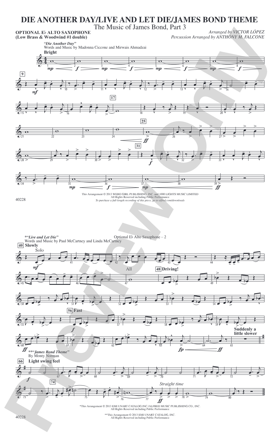Die Another Day / Live and Let Die / James Bond Theme: Optional Alto Sax