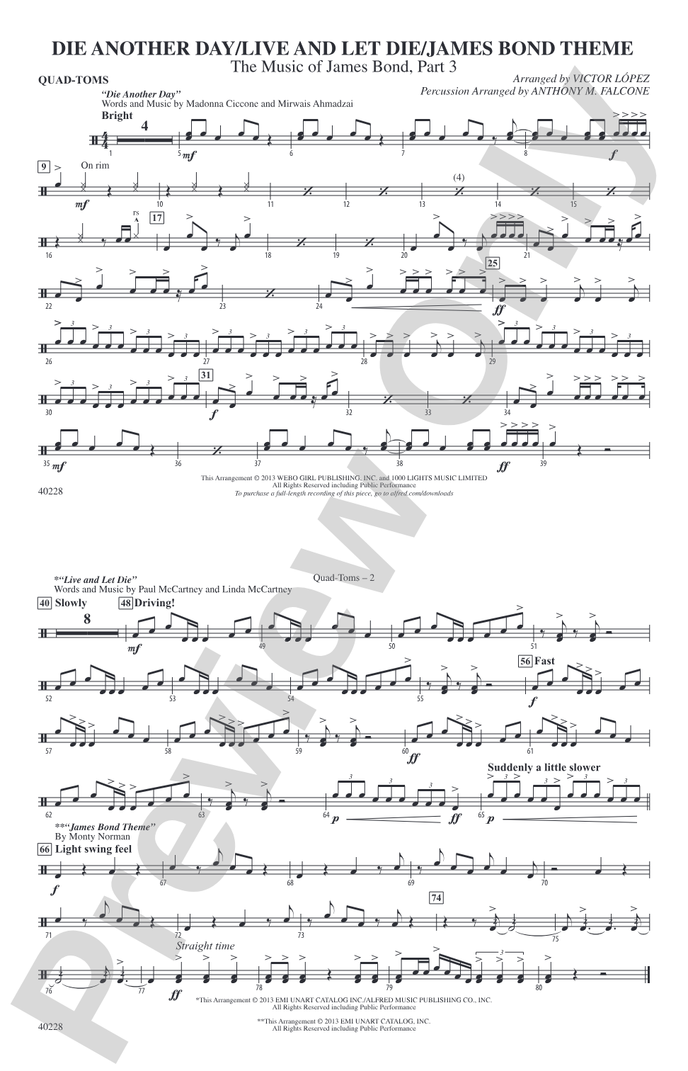 Die Another Day / Live and Let Die / James Bond Theme: Quad-Toms