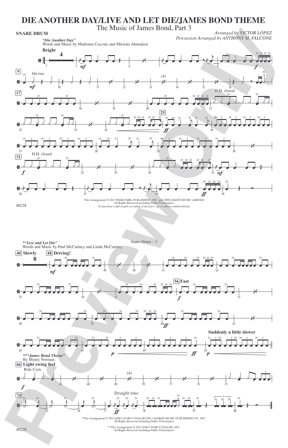 Die Another Day / Live and Let Die / James Bond Theme: Snare Drum