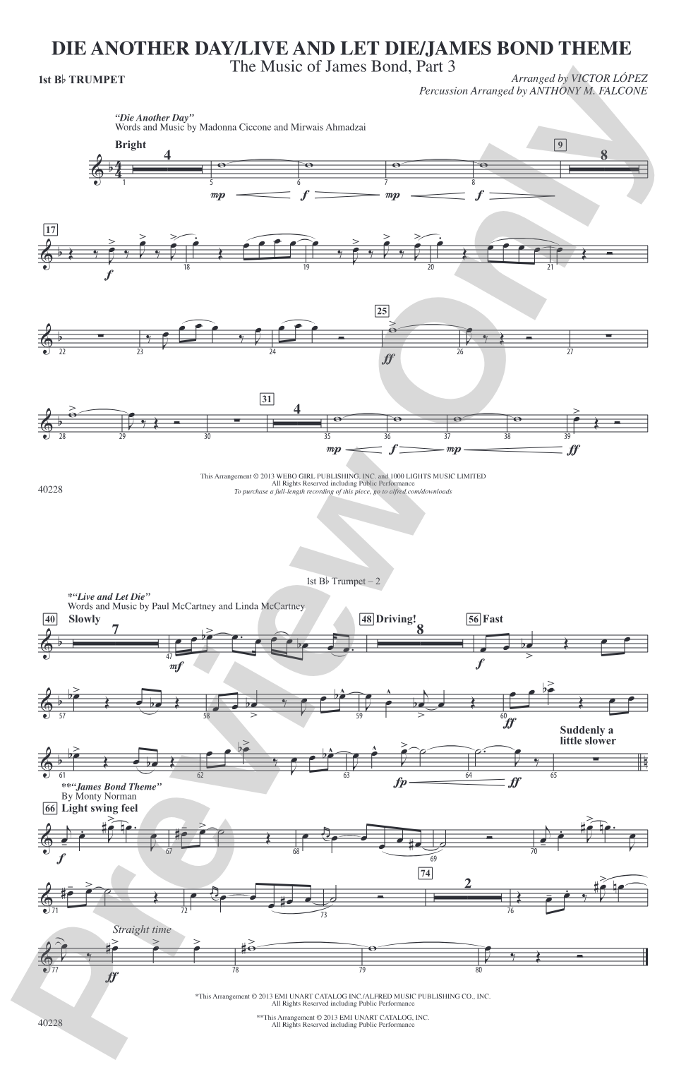 Die Another Day / Live and Let Die / James Bond Theme: 1st B-flat Trumpet