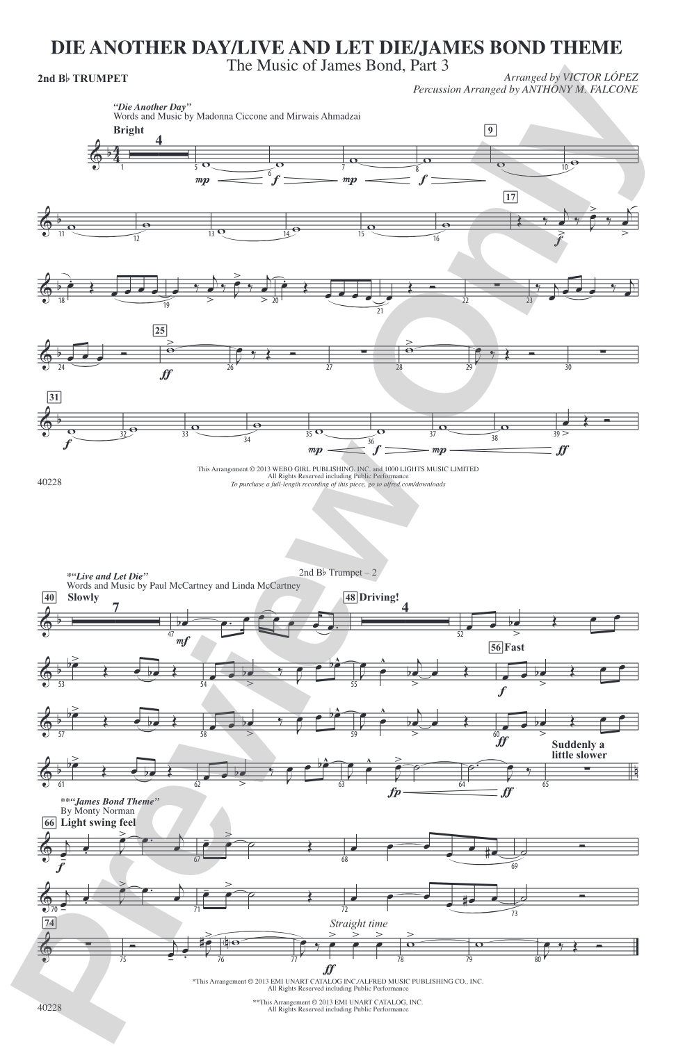 Die Another Day / Live and Let Die / James Bond Theme: 2nd B-flat Trumpet