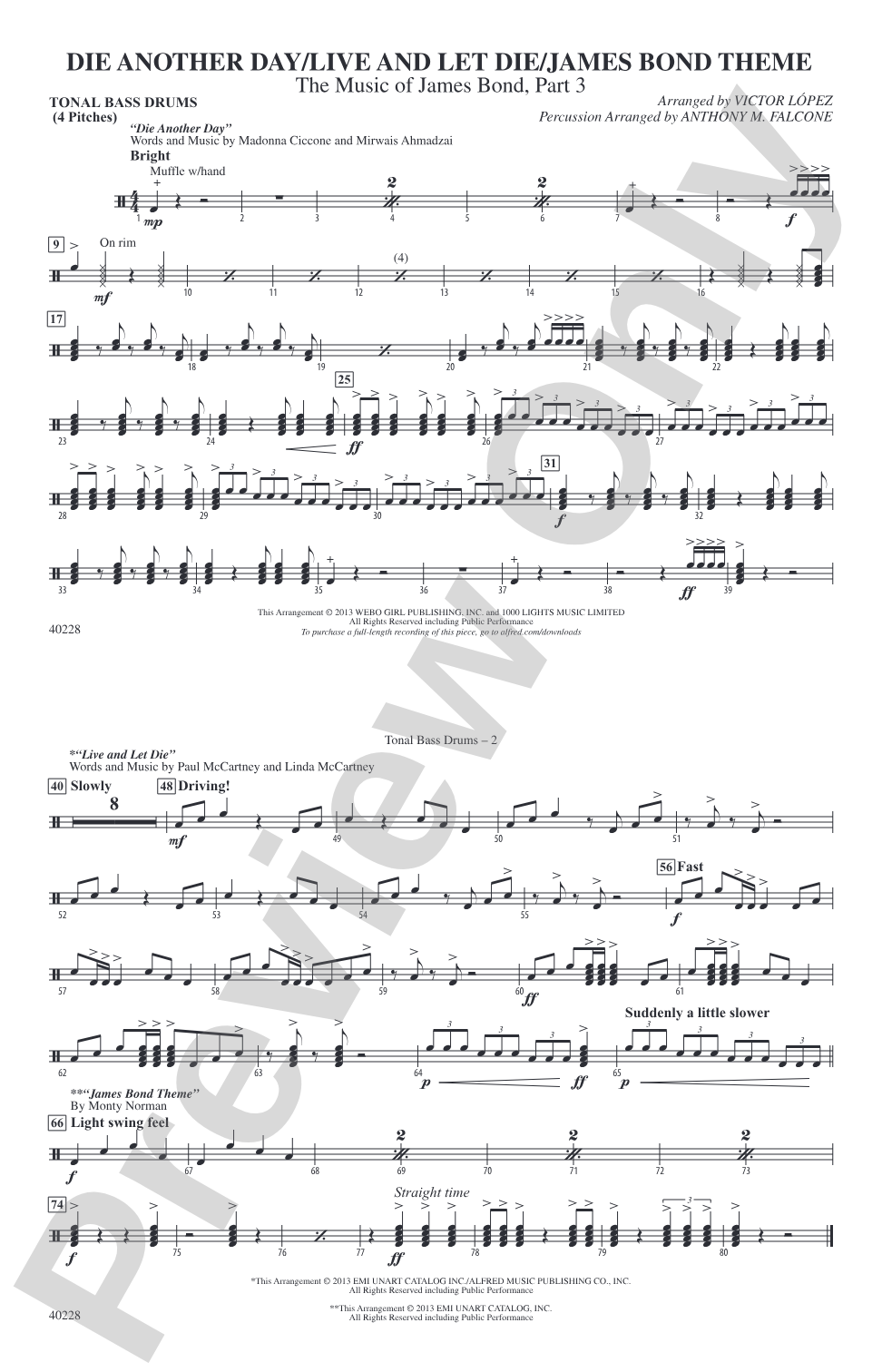 Die Another Day / Live and Let Die / James Bond Theme: Tonal Bass Drum