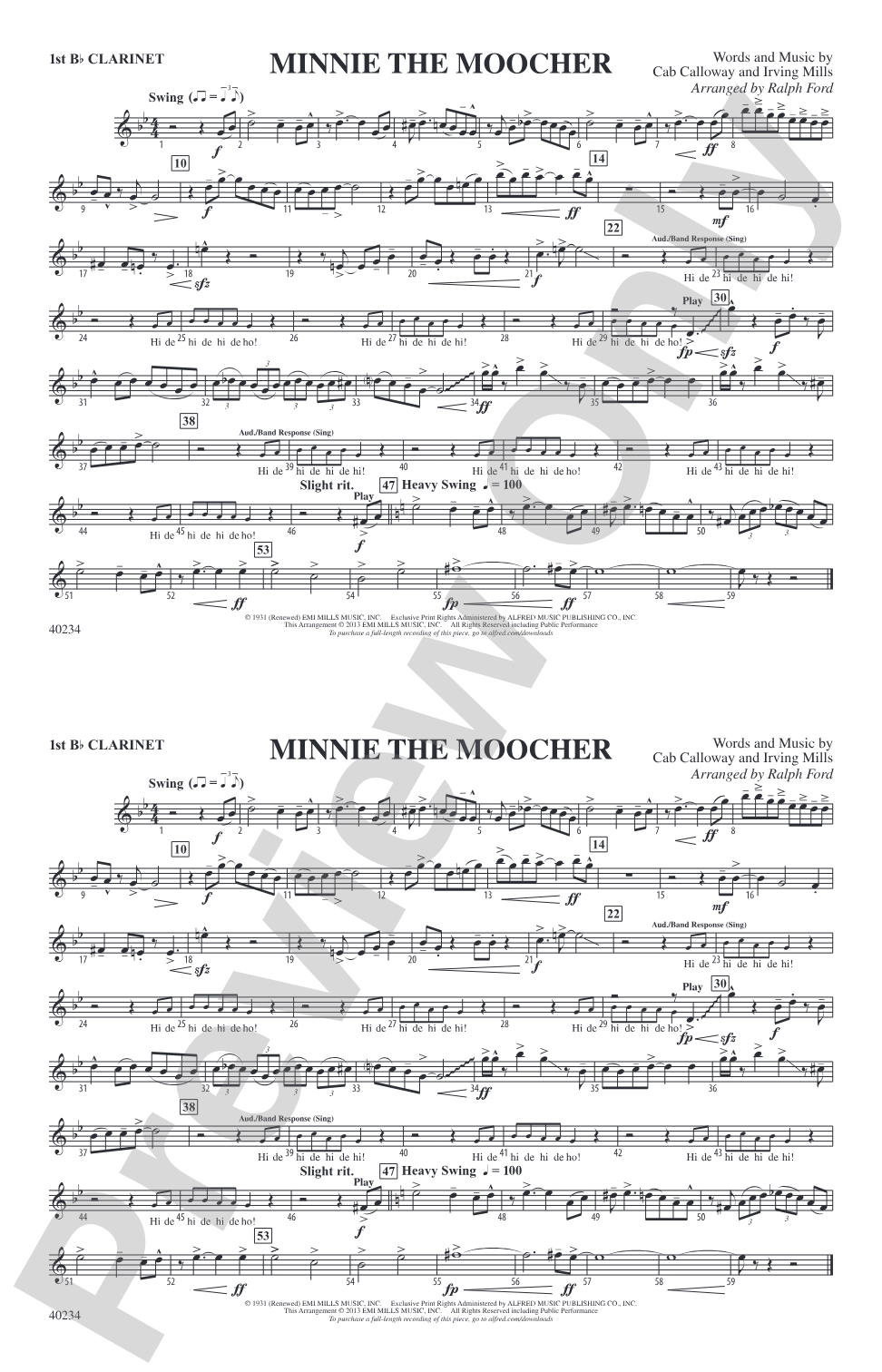 Minnie the Moocher: 1st B-flat Clarinet