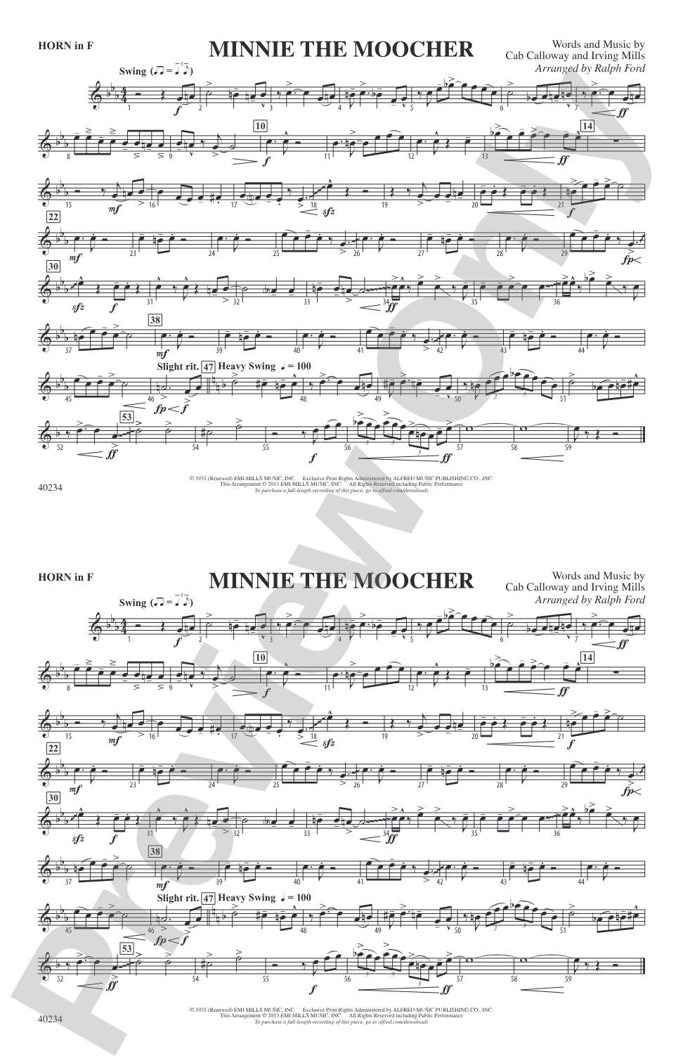 Minnie the Moocher: 1st F Horn