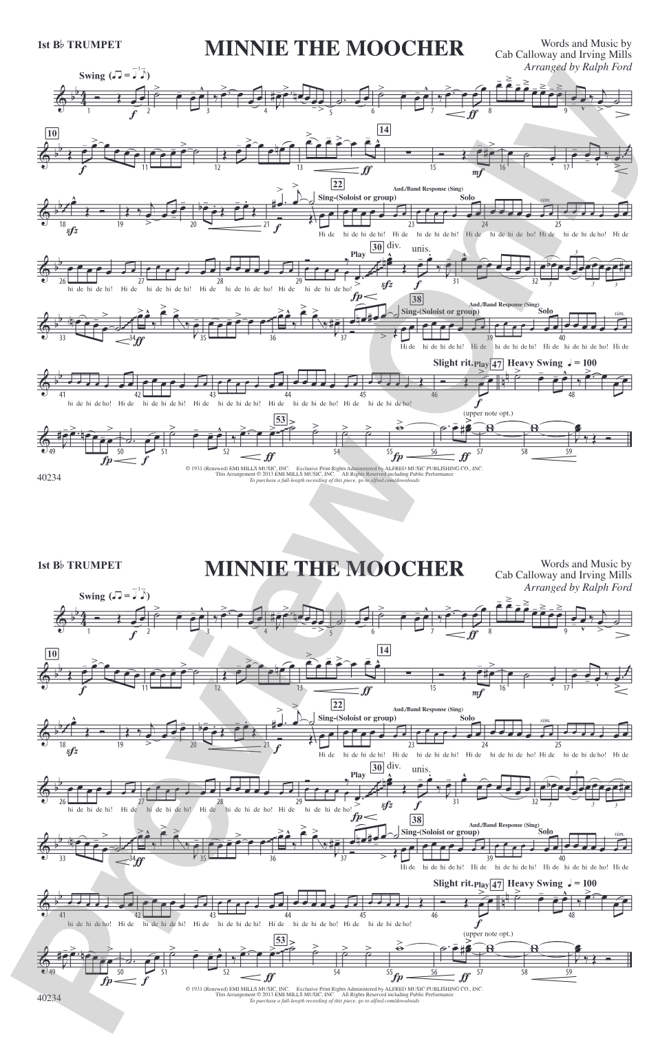 Minnie the Moocher: 1st B-flat Trumpet