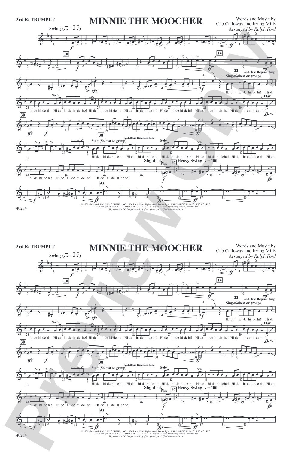 Minnie the Moocher: 3rd B-flat Trumpet