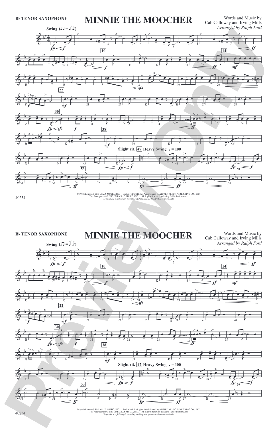 Minnie the Moocher: B-flat Tenor Saxophone