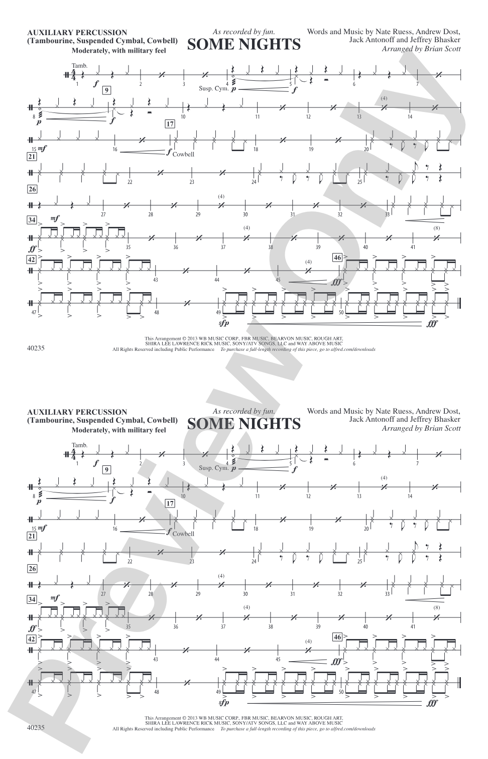 Some Nights: Auxiliary Percussion