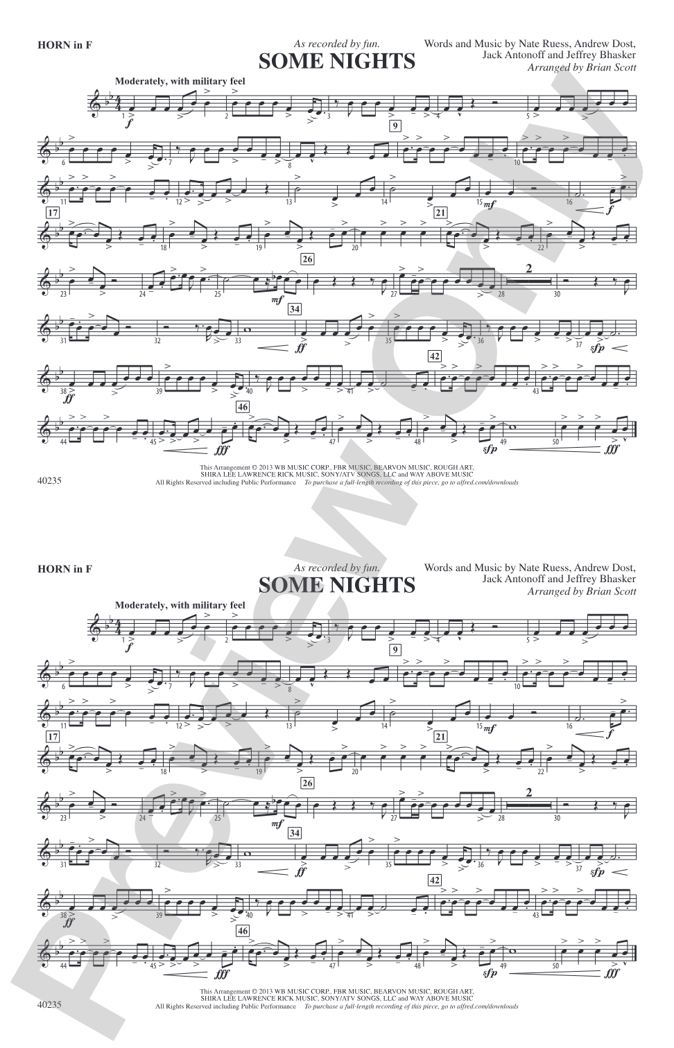 Some Nights: 1st F Horn