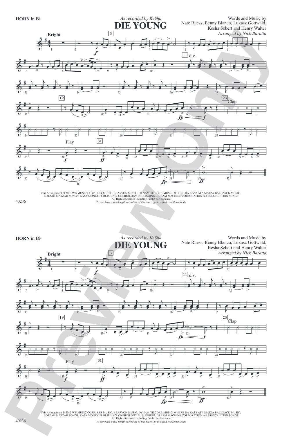 Die Young: Horn in B flat