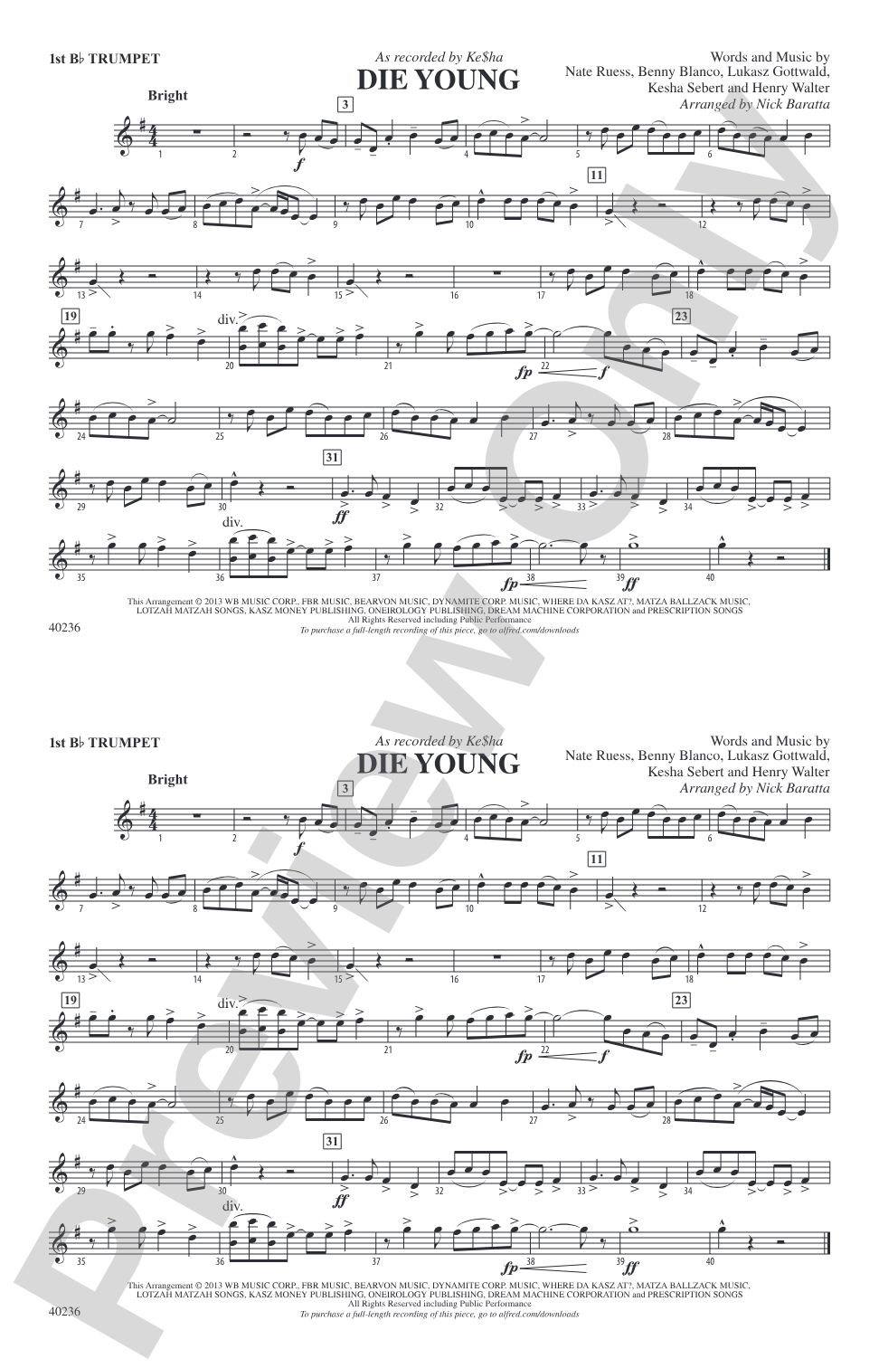 Die Young: 1st B-flat Trumpet