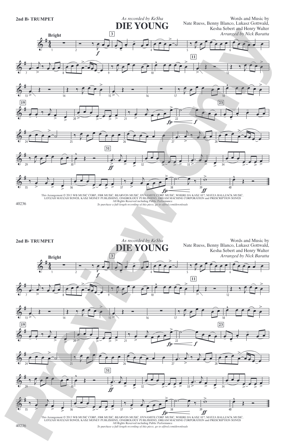 Die Young: 2nd B-flat Trumpet