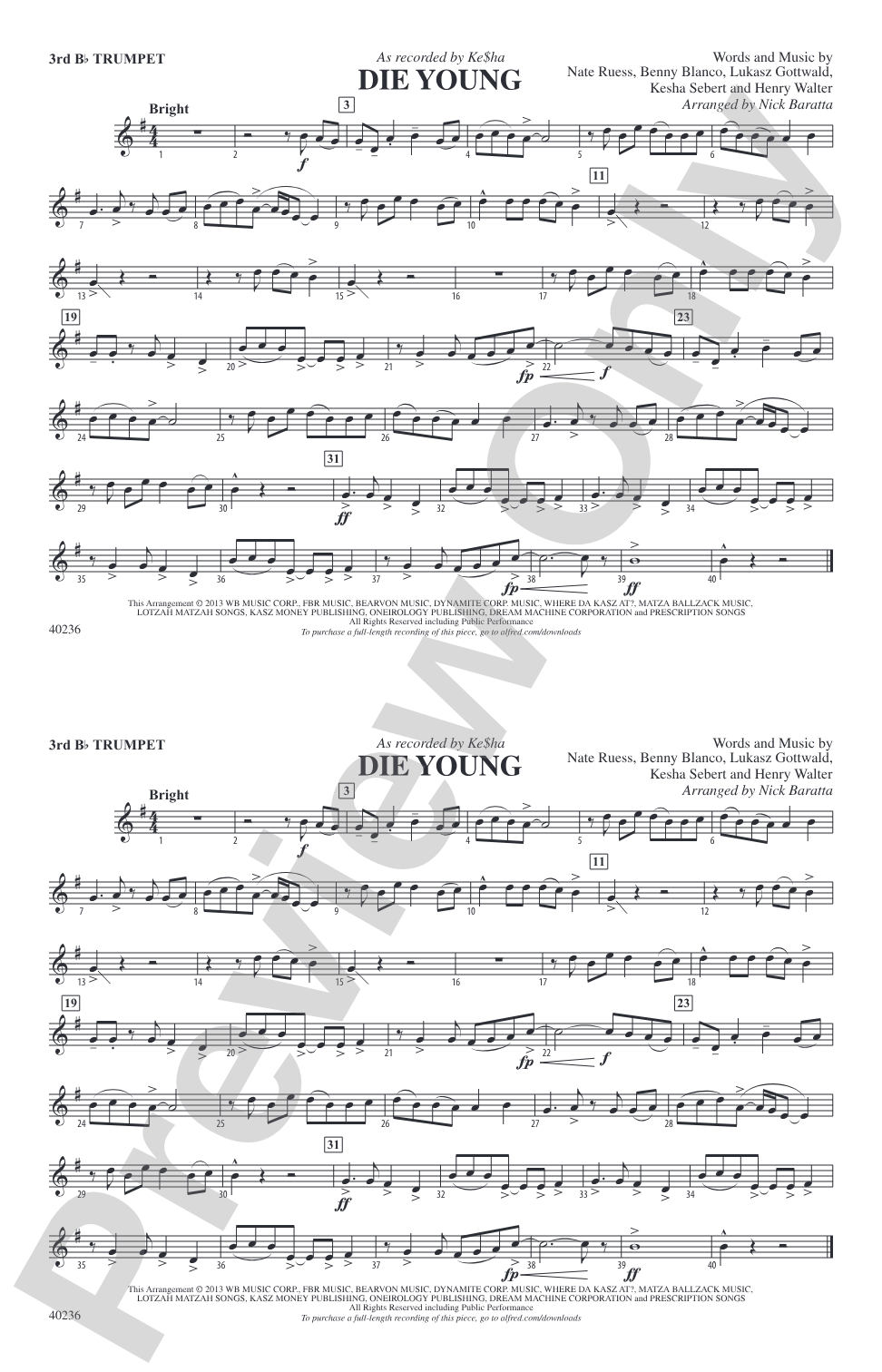 Die Young: 3rd B-flat Trumpet