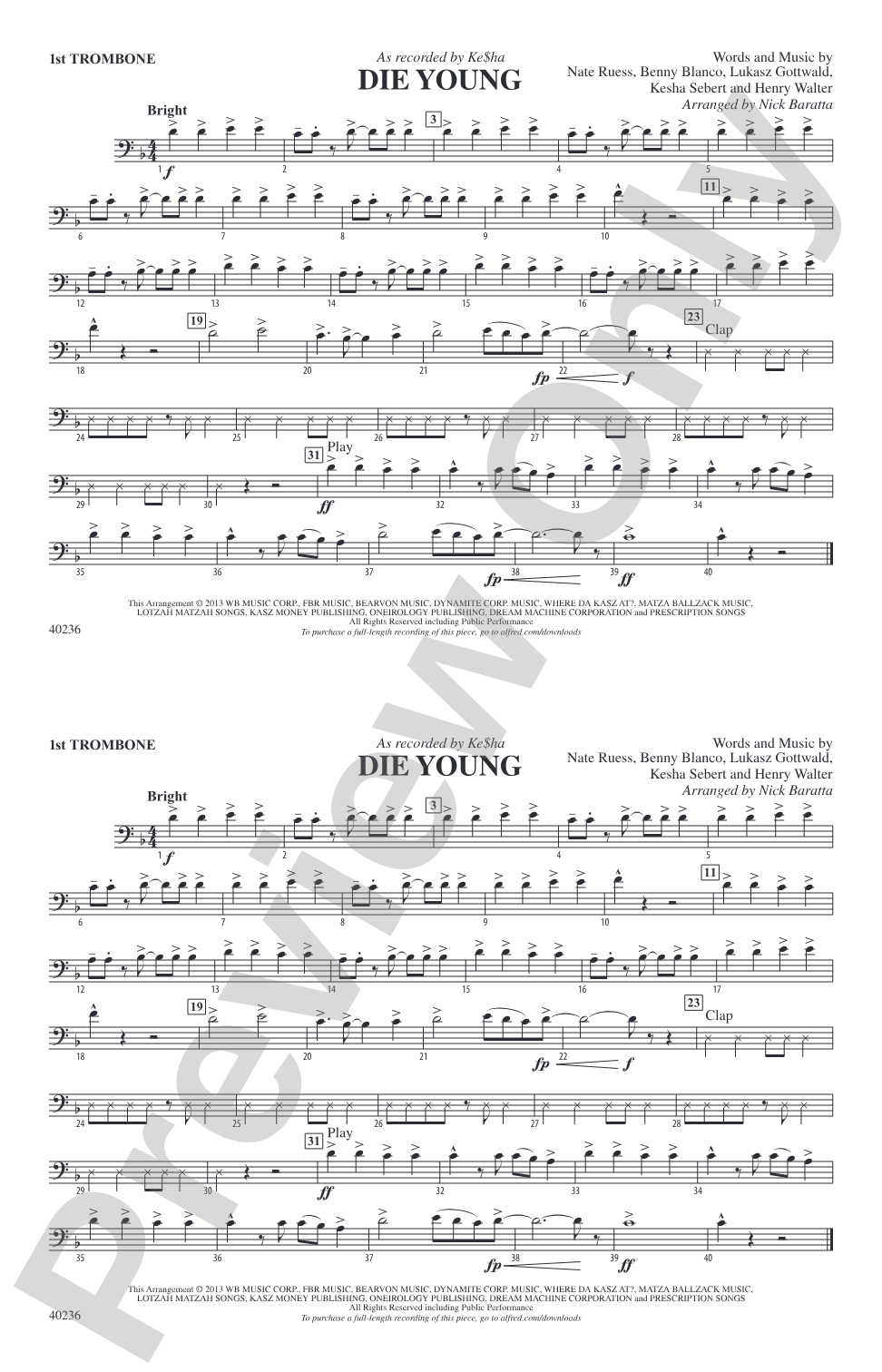 Die Young: 1st Trombone
