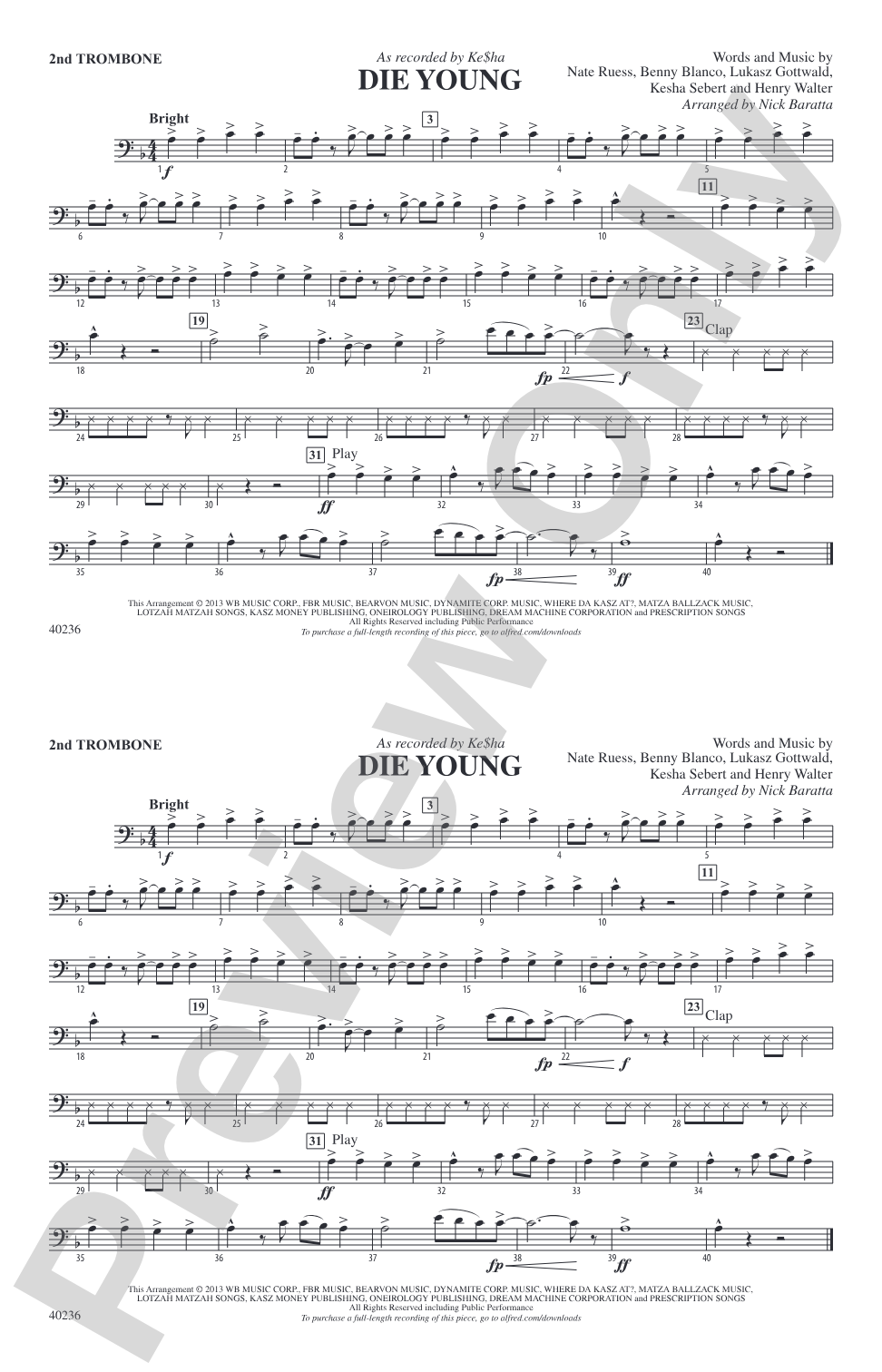 Die Young: 2nd Trombone