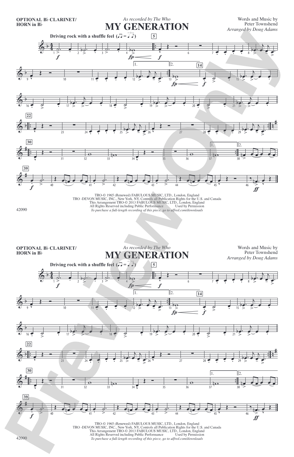 My Generation: Optional Bb Clarinet/Horn in Bb