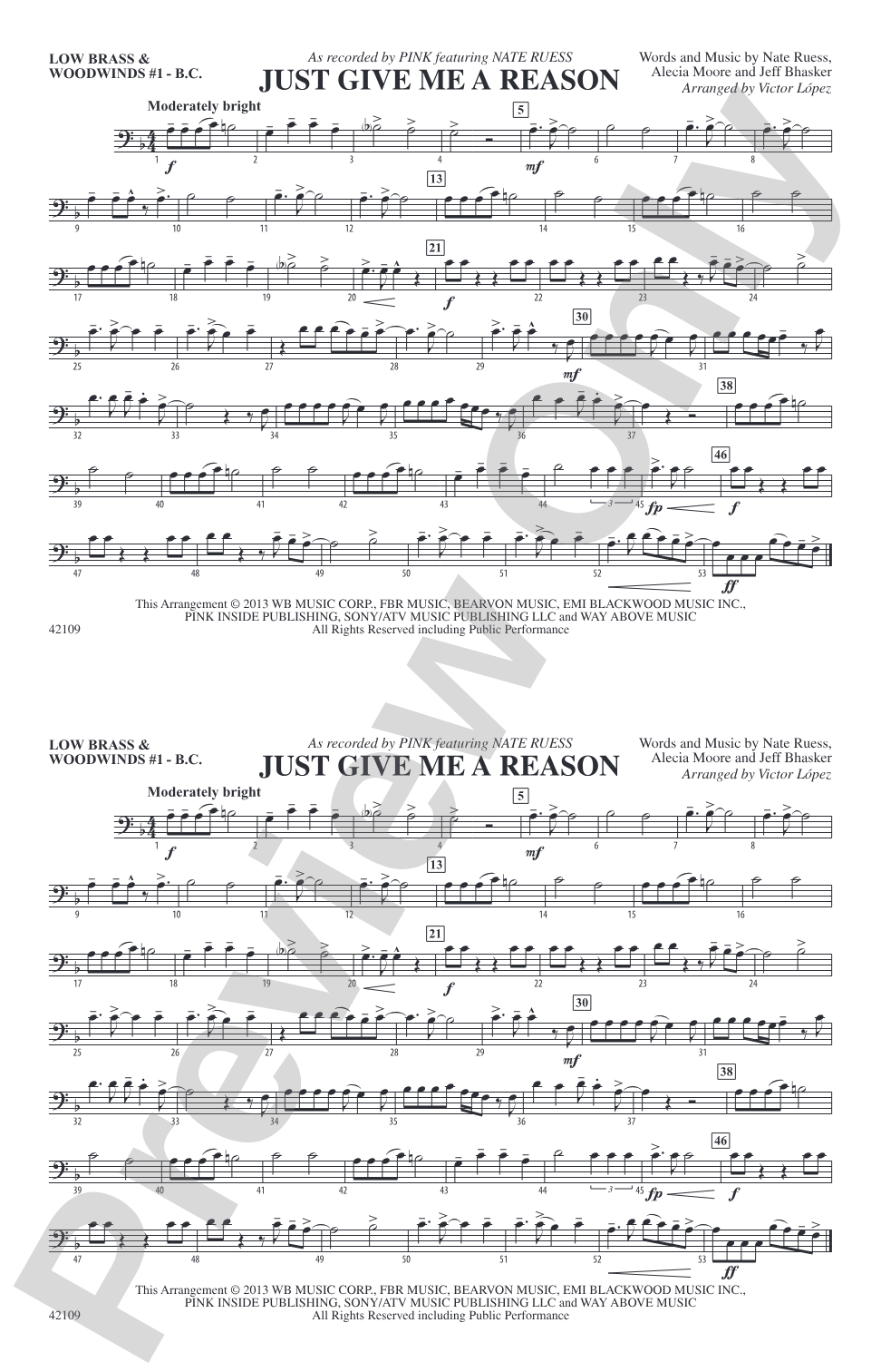 Just Give Me a Reason: Low Brass & Woodwinds #1 - Bass Clef