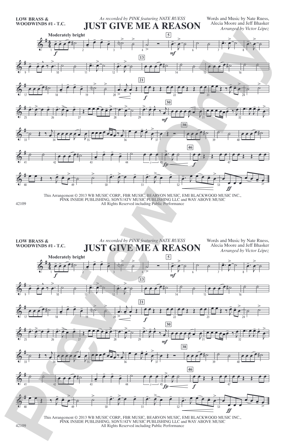 Just Give Me a Reason: Low Brass & Woodwinds #1 - Treble Clef