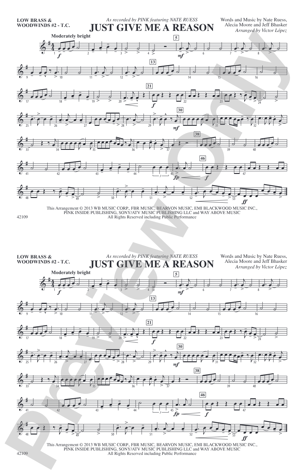 Just Give Me a Reason: Low Brass & Woodwinds #2 - Treble Clef