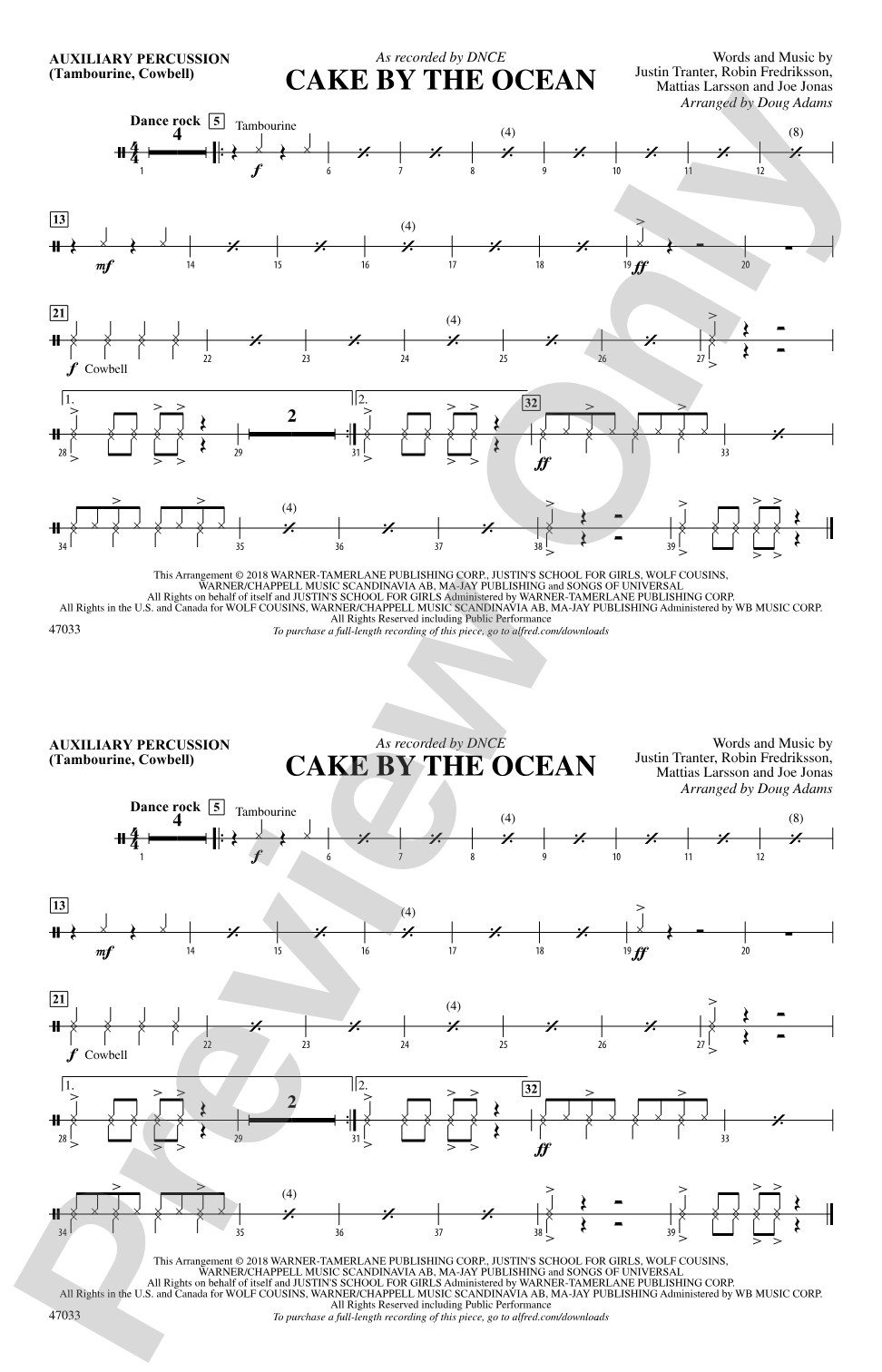 Cake by the Ocean: Auxiliary Percussion