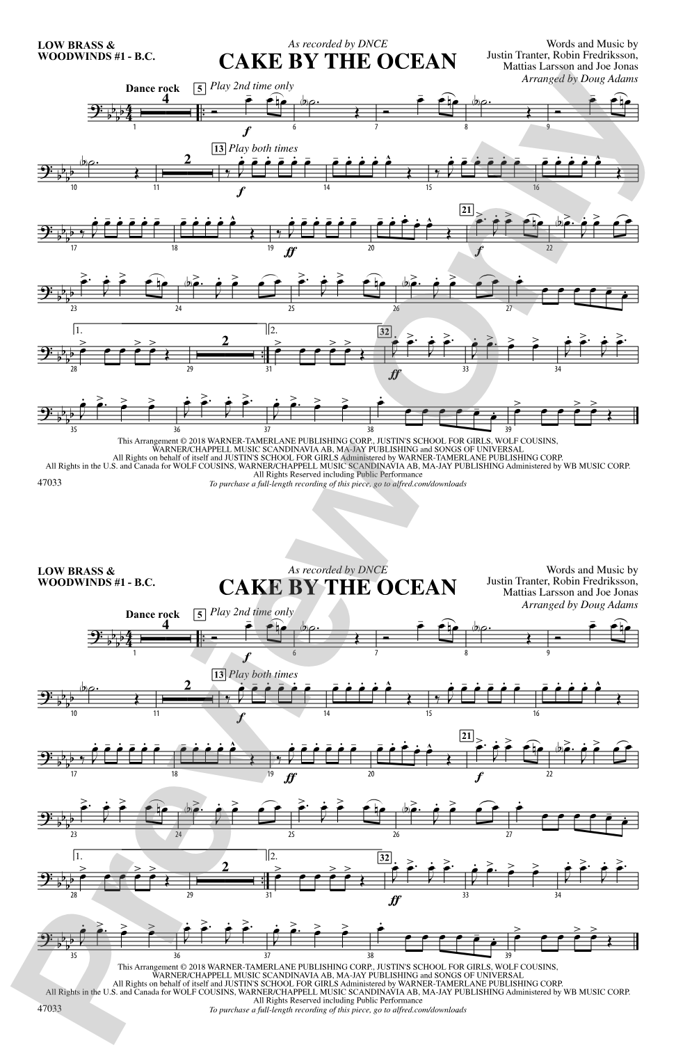 Cake by the Ocean: Low Brass & Woodwinds #1 - Bass Clef
