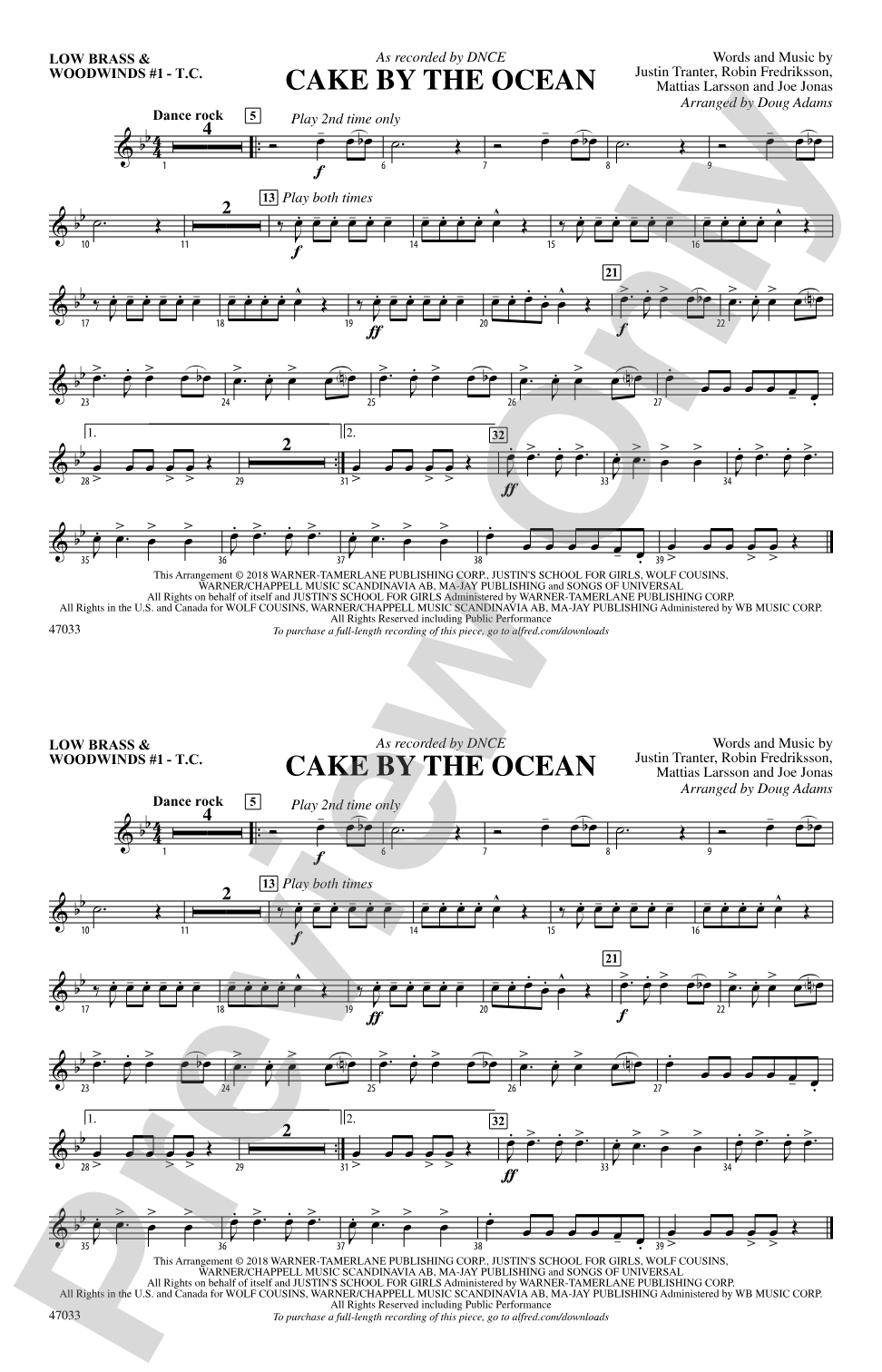 Cake by the Ocean: Low Brass & Woodwinds #1 - Treble Clef
