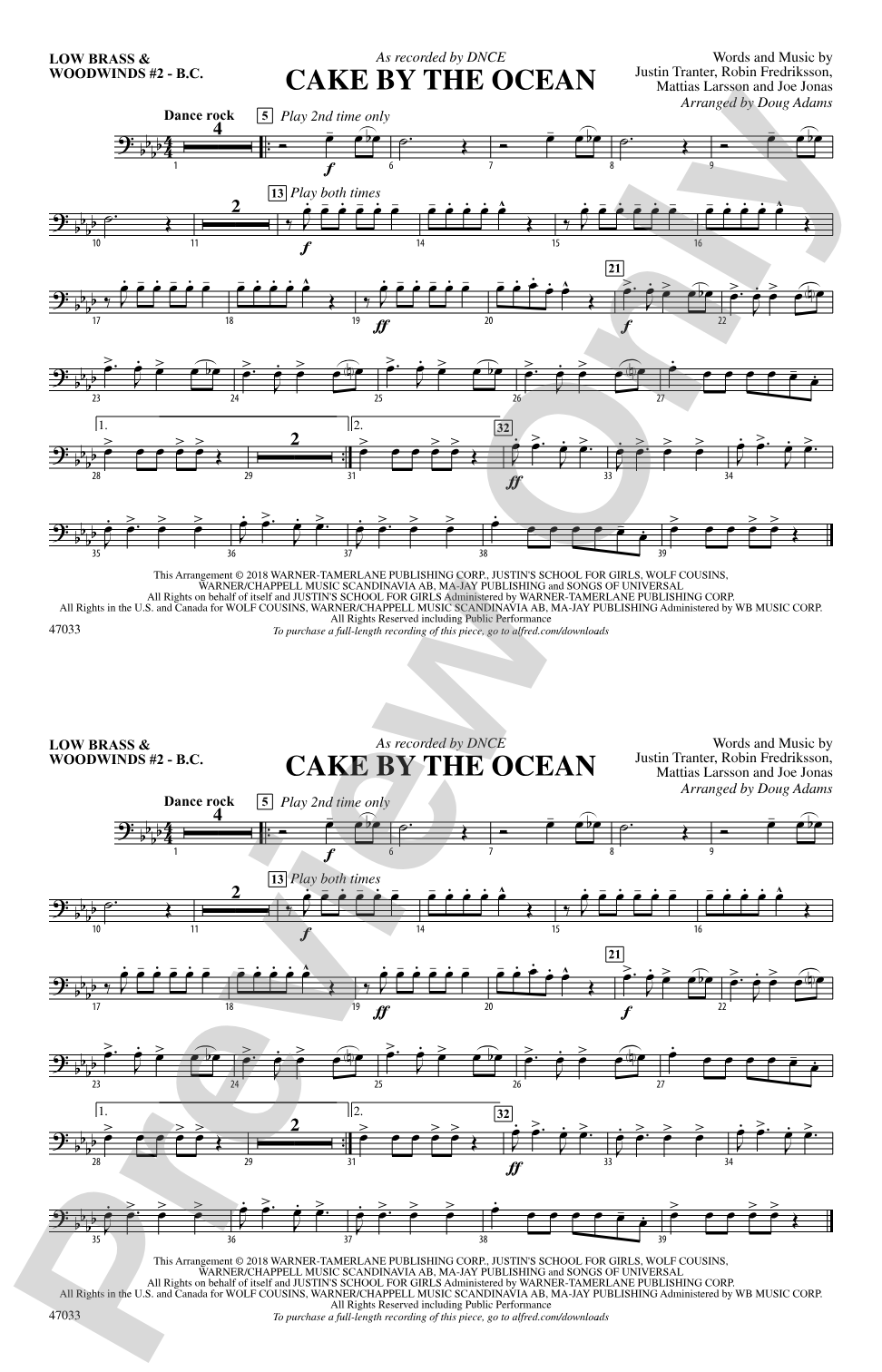 Cake by the Ocean: Low Brass & Woodwinds #2 - Bass Clef