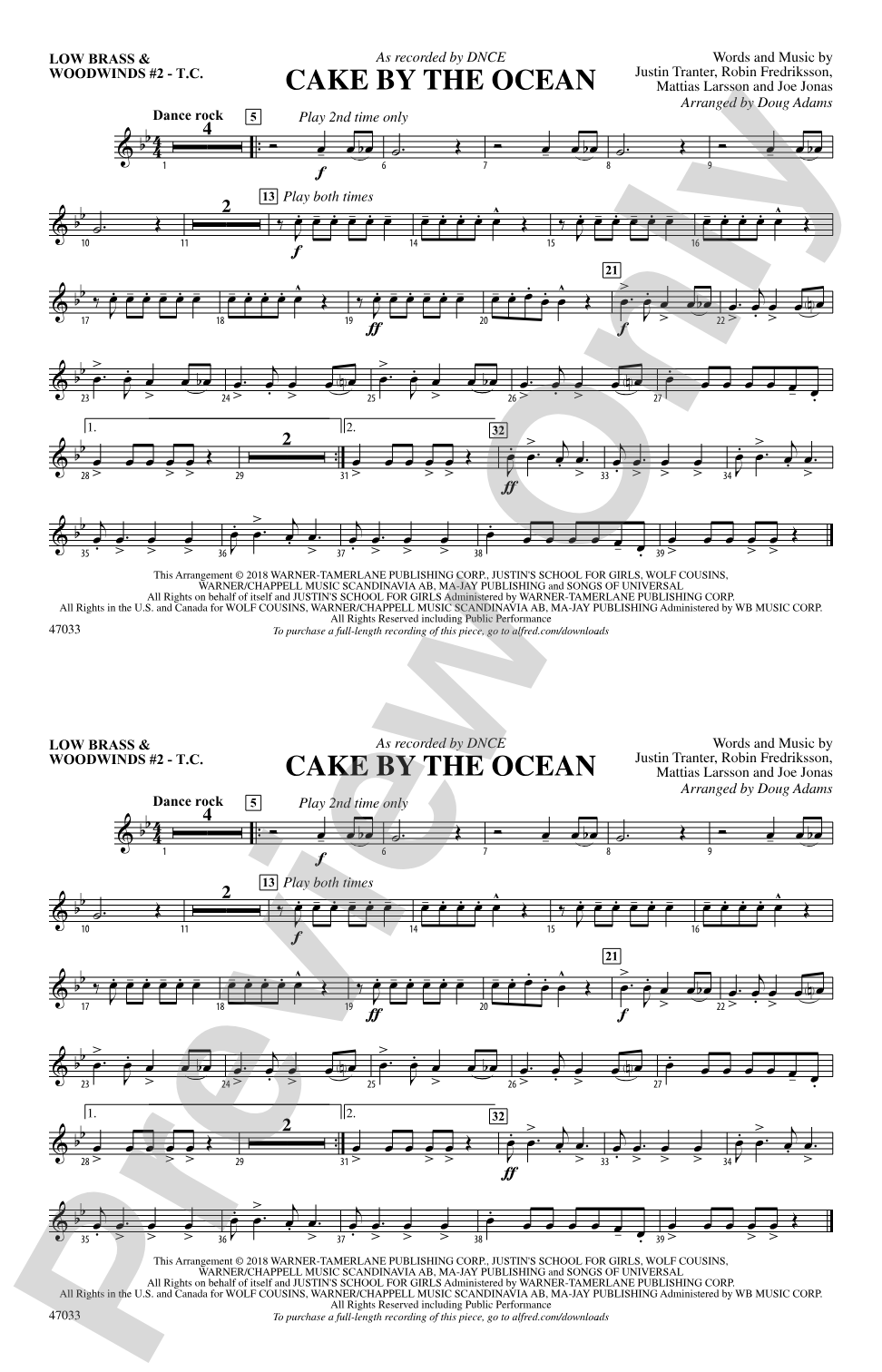 Cake by the Ocean: Low Brass & Woodwinds #2 - Treble Clef
