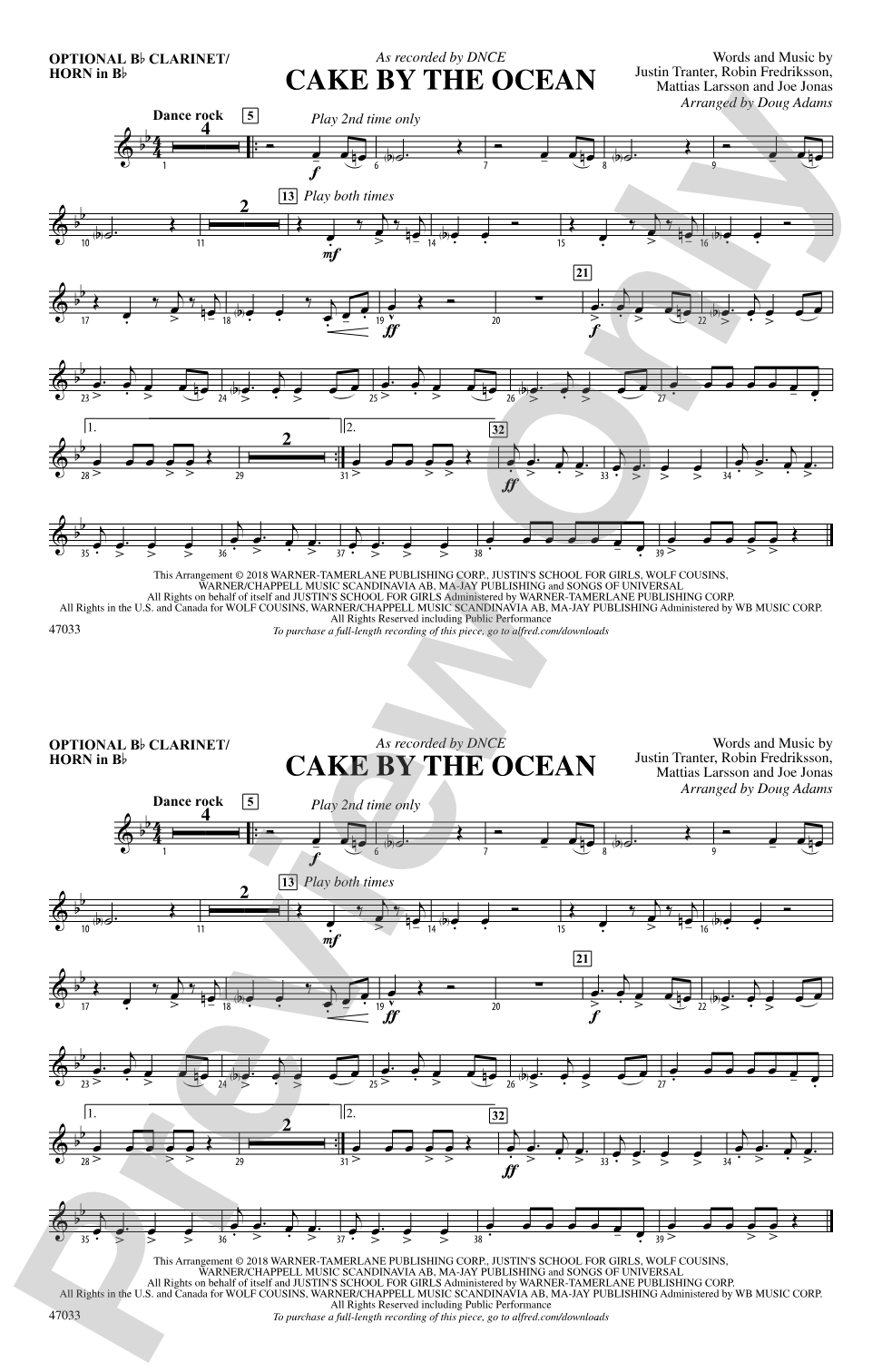 Cake by the Ocean: Optional Bb Clarinet/Horn in Bb