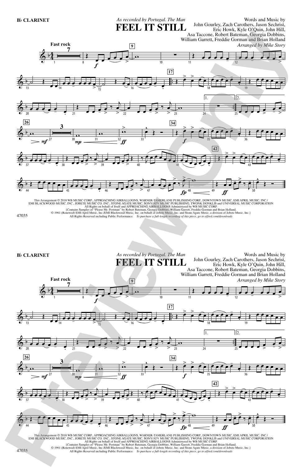 Feel It Still: 1st B-flat Clarinet