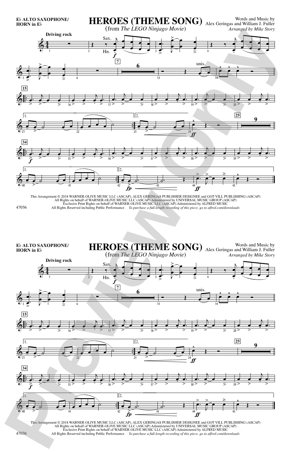 Heroes (Theme Song): E-flat Alto Saxophone