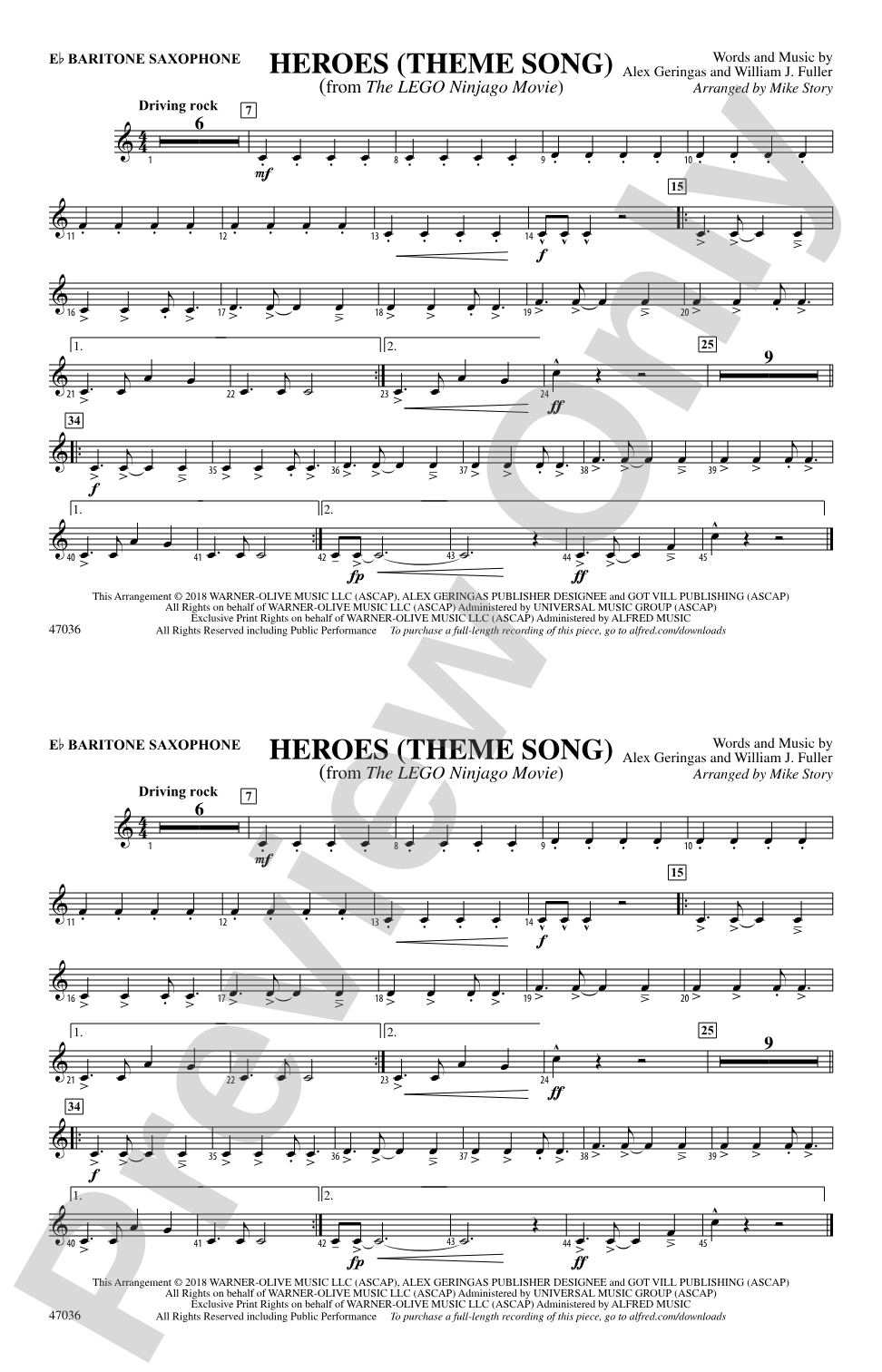 Heroes (Theme Song): E-flat Baritone Saxophone