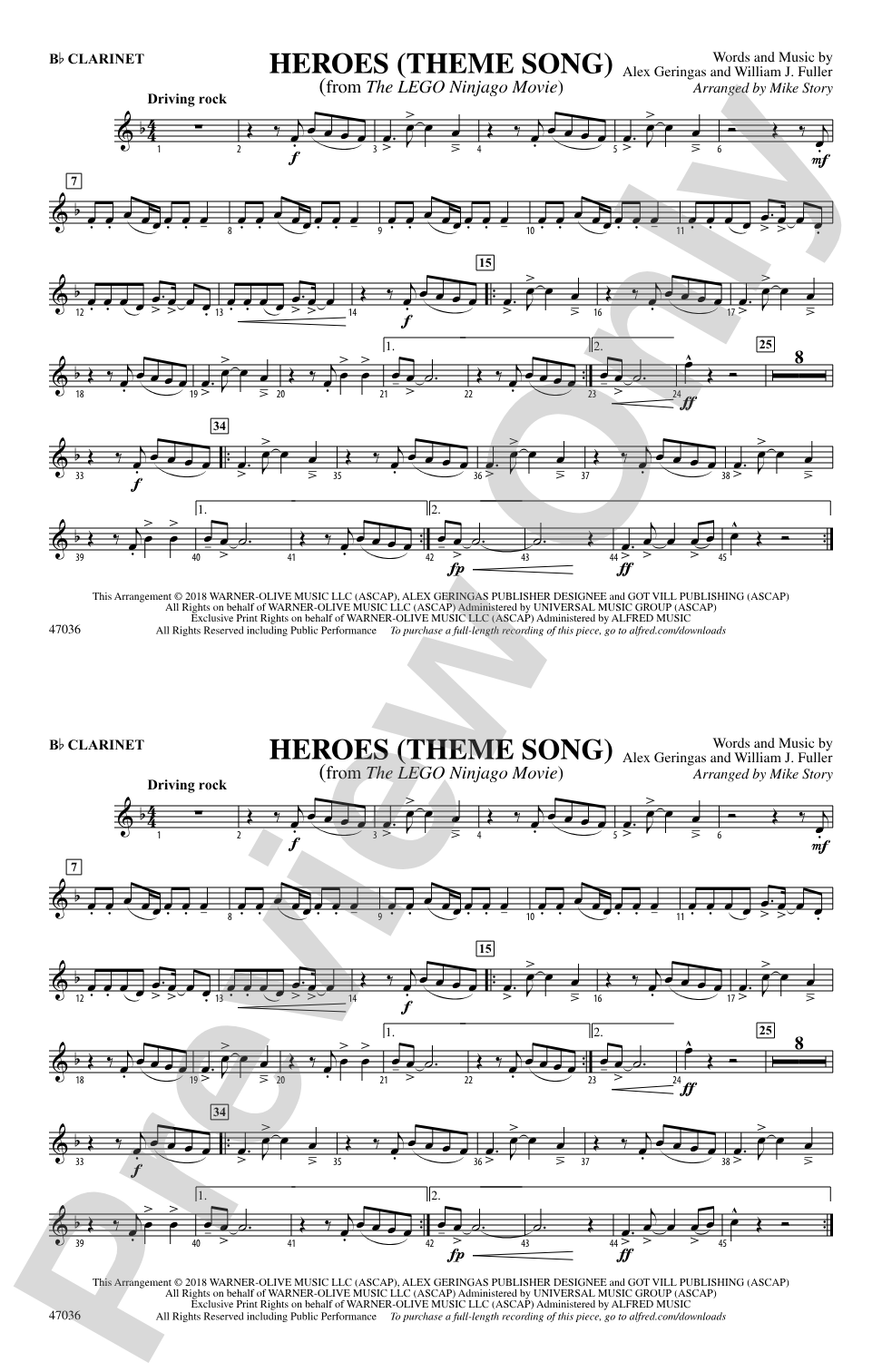 Heroes (Theme Song): 1st B-flat Clarinet