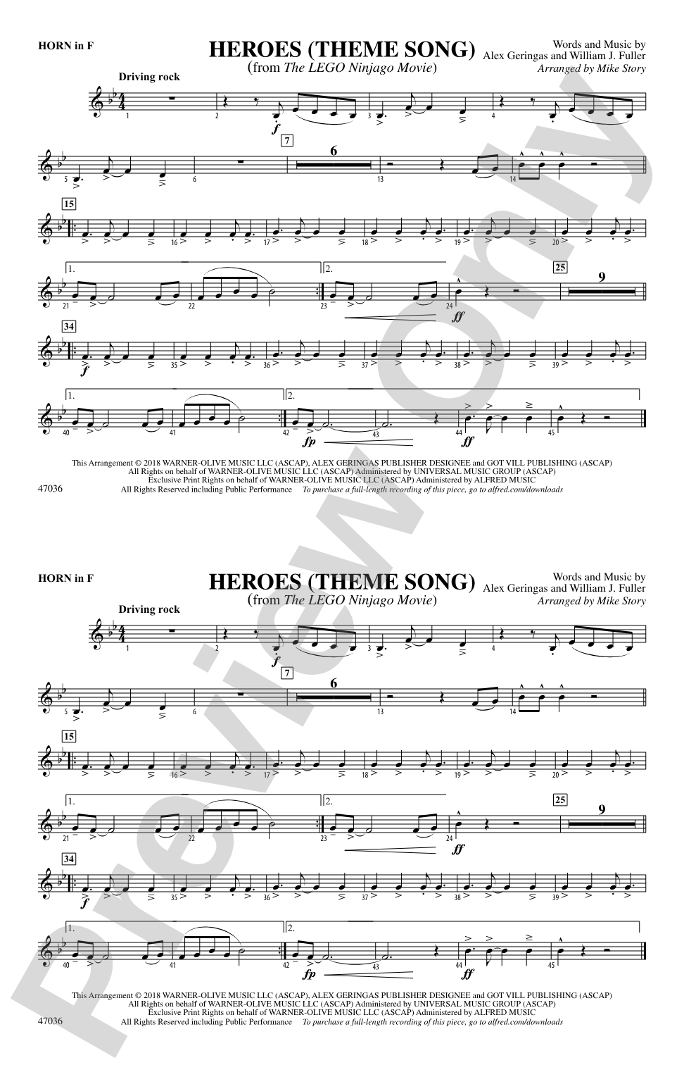 Heroes (Theme Song): 1st F Horn