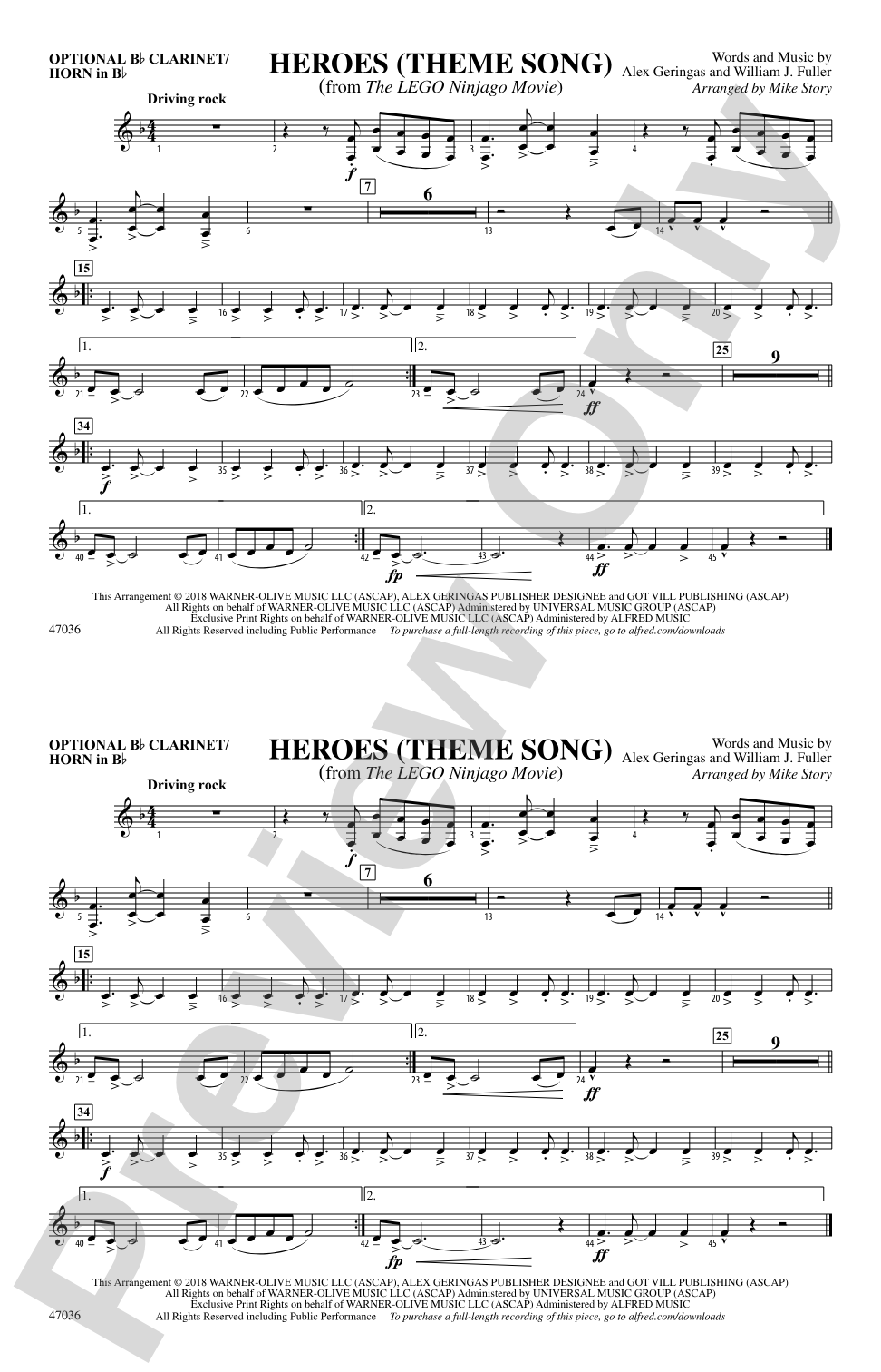 Heroes (Theme Song): Optional Bb Clarinet/Horn in Bb