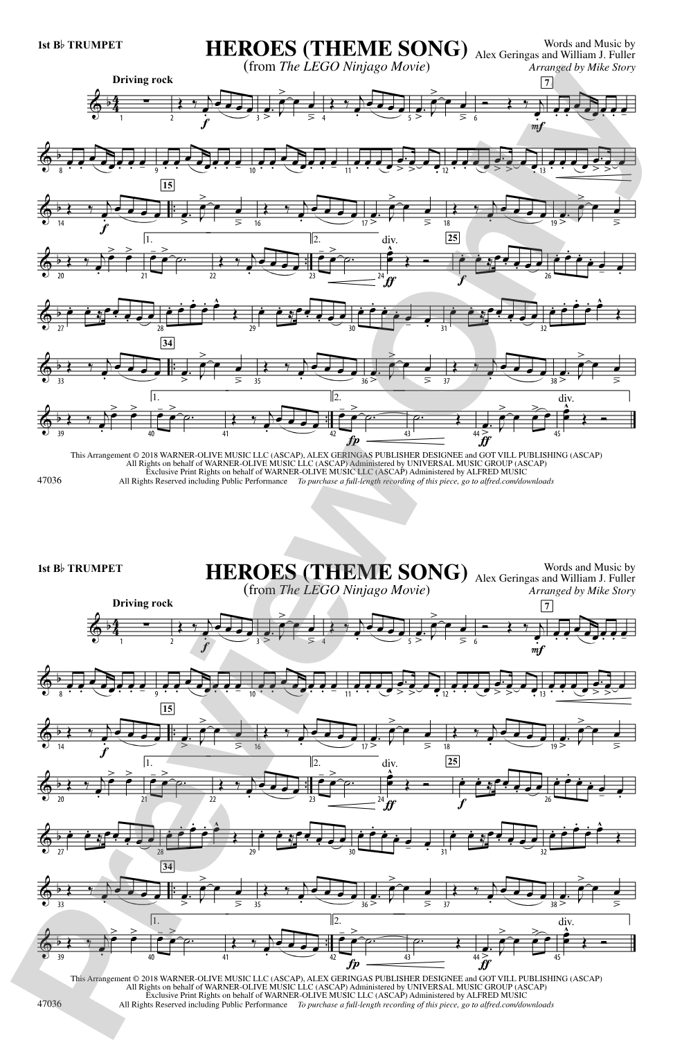 Heroes (Theme Song): 1st B-flat Trumpet
