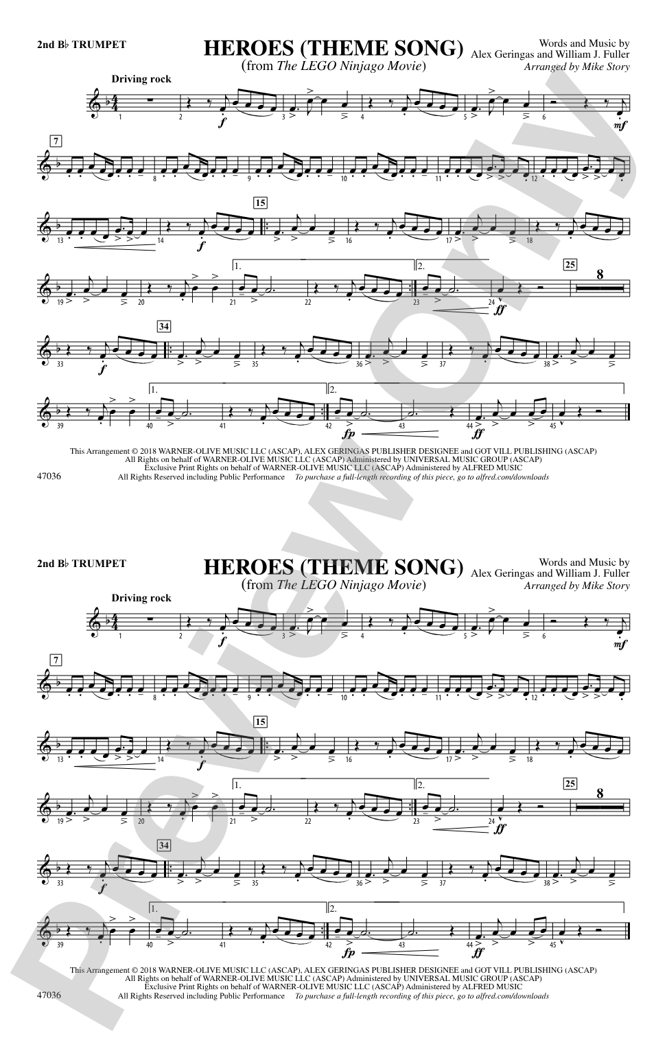 Heroes (Theme Song): 2nd B-flat Trumpet