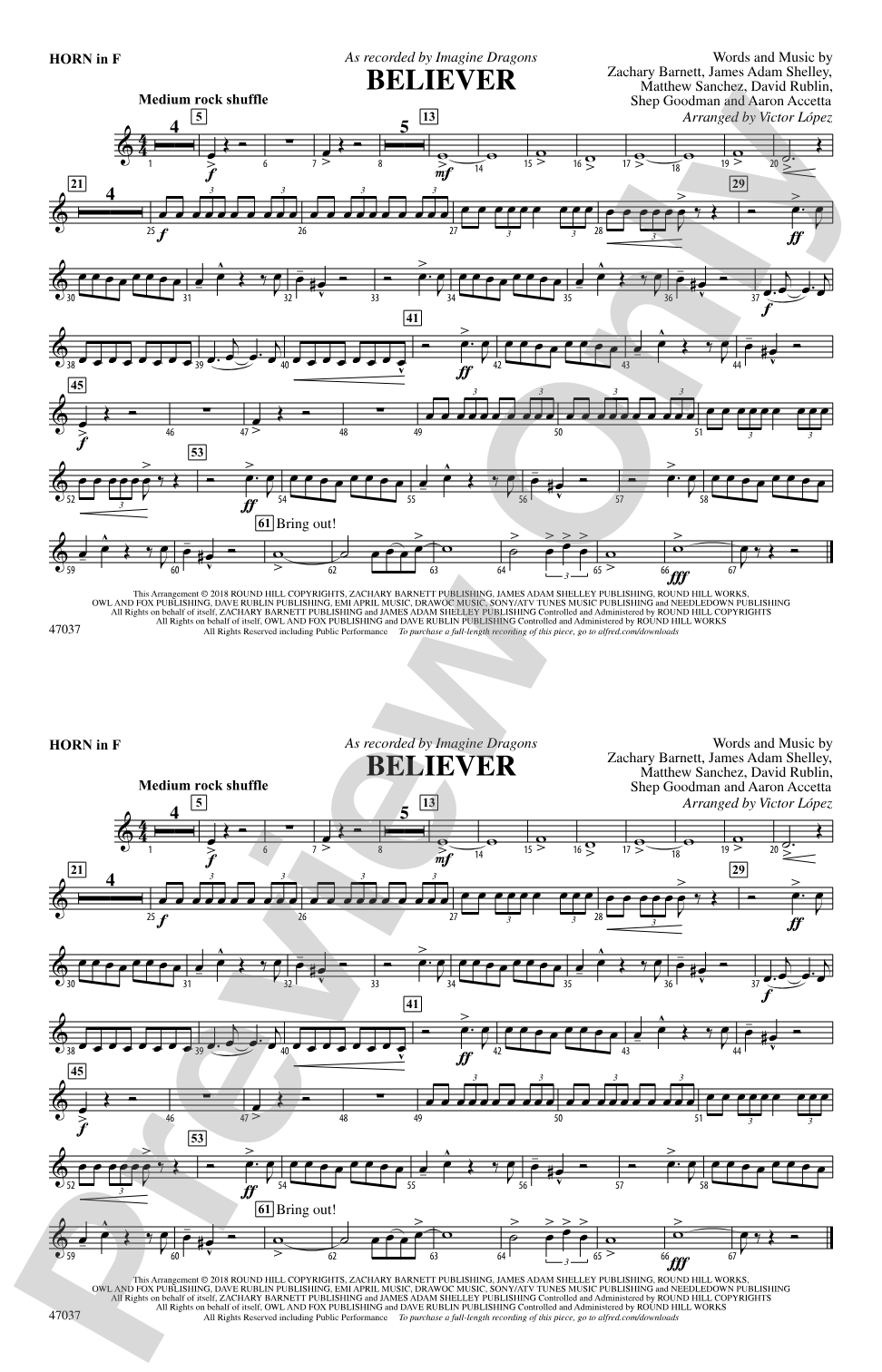 Believer: 1st F Horn