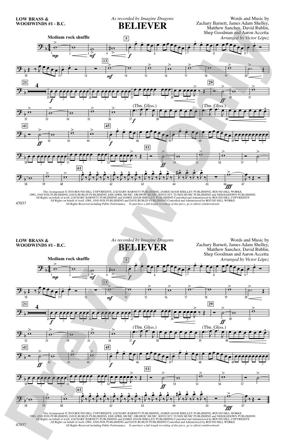Believer: Low Brass & Woodwinds #1 - Bass Clef