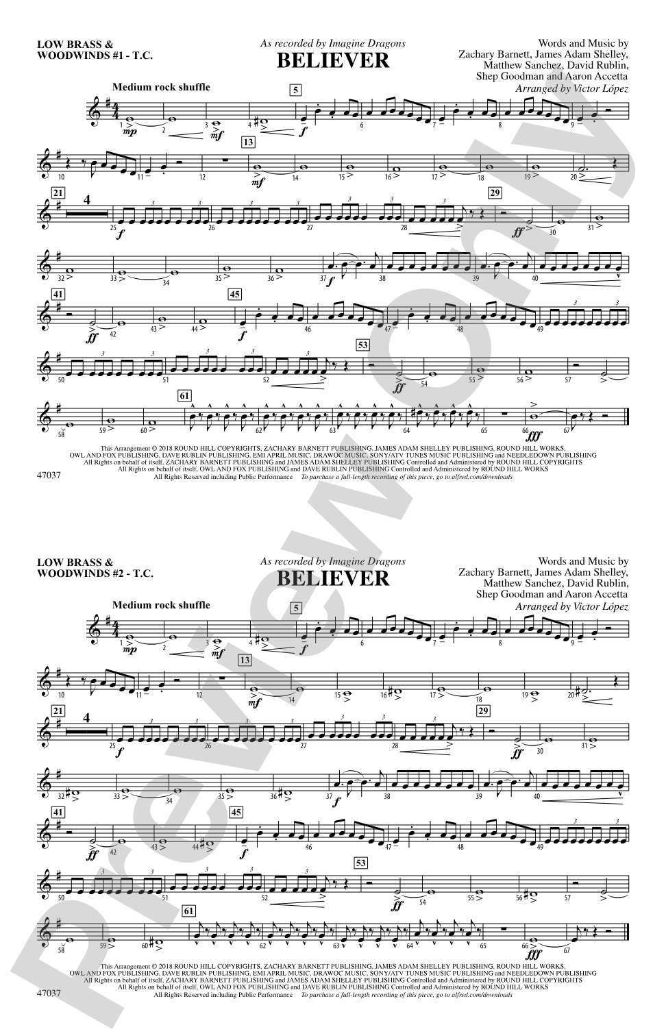 Believer: Low Brass & Woodwinds #1 - Treble Clef