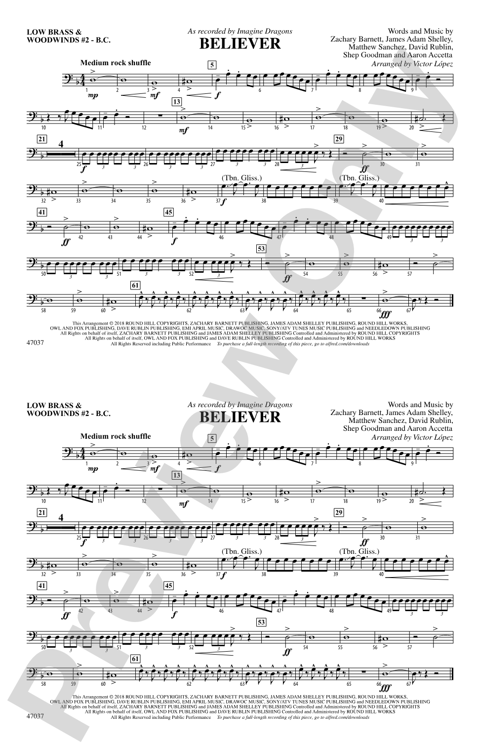 Believer: Low Brass & Woodwinds #2 - Bass Clef